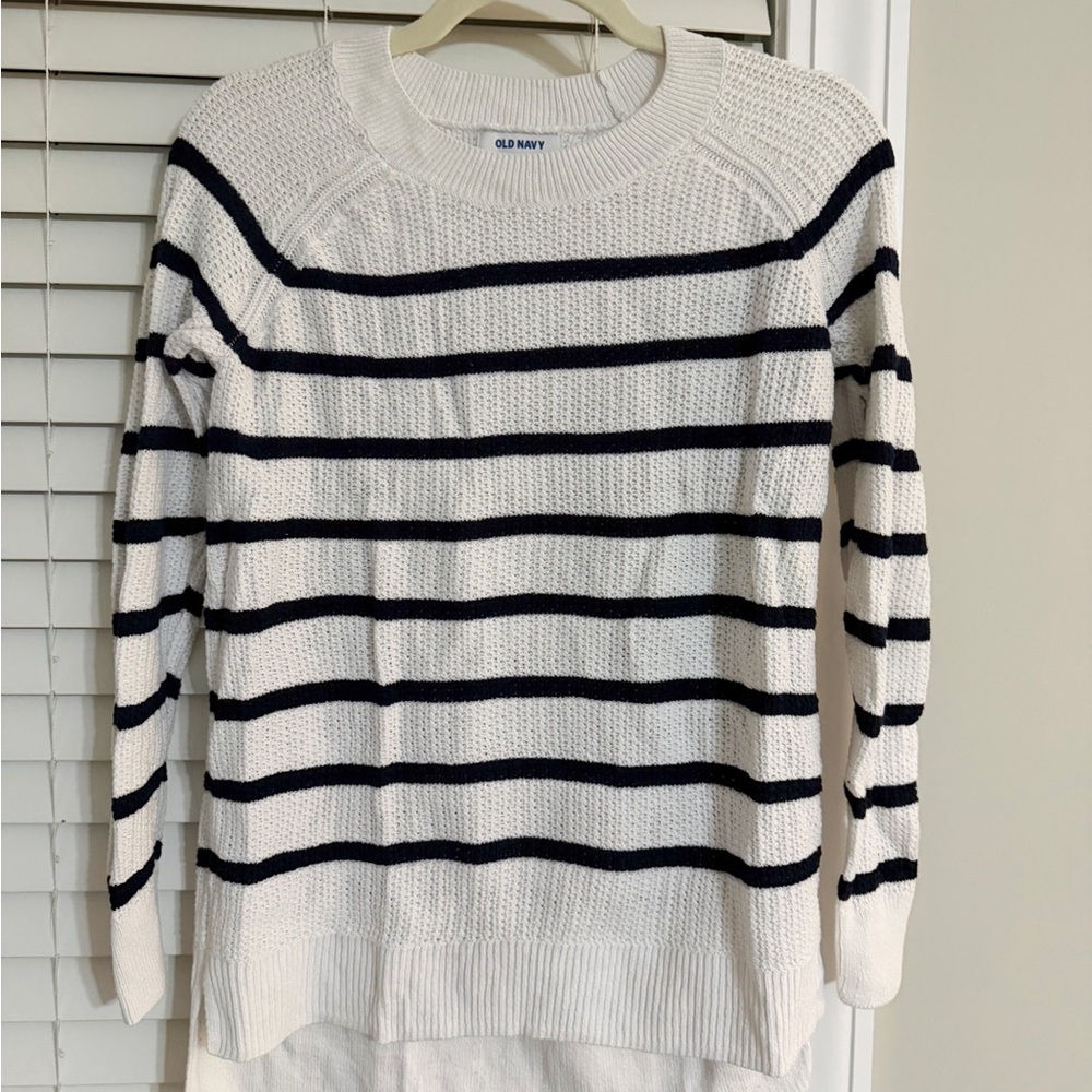 Old Navy White Sweater with Black Stripes